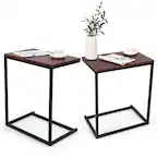 Front. Ecooso - 26 Inch Sofa Side Table with Laptop Holder and Adjustable Stand for Living Room - Brown.