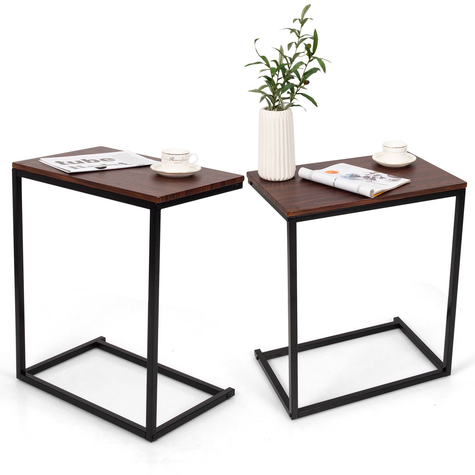 Front. Ecooso - 26 Inch Sofa Side Table with Laptop Holder and Adjustable Stand for Living Room - Brown.