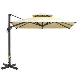 Outsunny - 10ft Offset Patio Umbrella, Hanging Cantilever Umbrella, Square Shape, Aluminum Cross Base, Tilt, 360-Degree Rotation - Beige