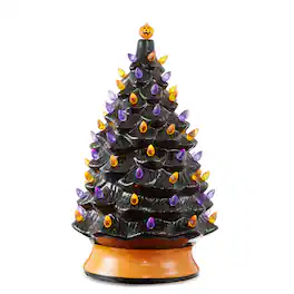 Casafield - 24-in Hand Painted Ceramic Christmas Tree - Pre-Lit Tree with Star - Black