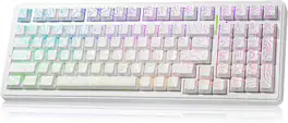 AULA - F99, 99-Key, Wireless, Hot Swappable, Mechanical Gaming Keyboard, RGB, 5-Layer Padding, 8000 mAh Battery - White