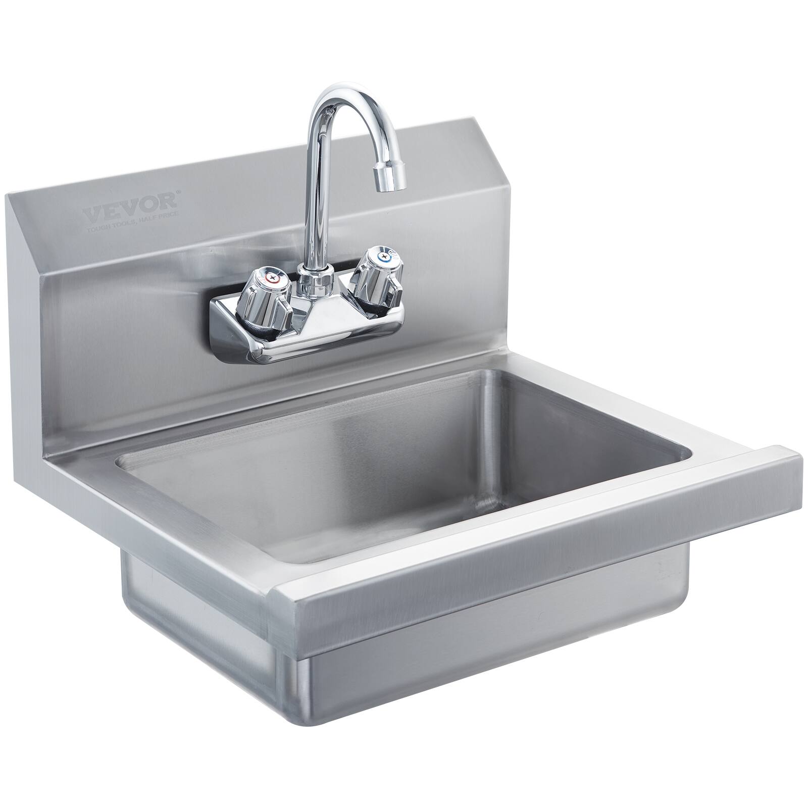 Front. VEVOR - Commercial Hand Sink with Faucet, Stainless Steel Sink for Washing, Small Hand Washing Sink, Wall Mount Hand Basin - Stainless steel color.