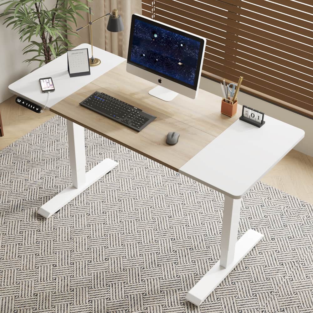 PexFix - Electric Standing Desk 55" with Memory Presets, Modern Adjustable Height Desk for Home Office & Gaming - Antique White