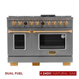 48 in. 6.7 cu. ft. Dual Fuel Range, 8 Burners, NG, SS w/ Gold Accents, Kucht Horus Thermostat - Stainless Steel & Gold