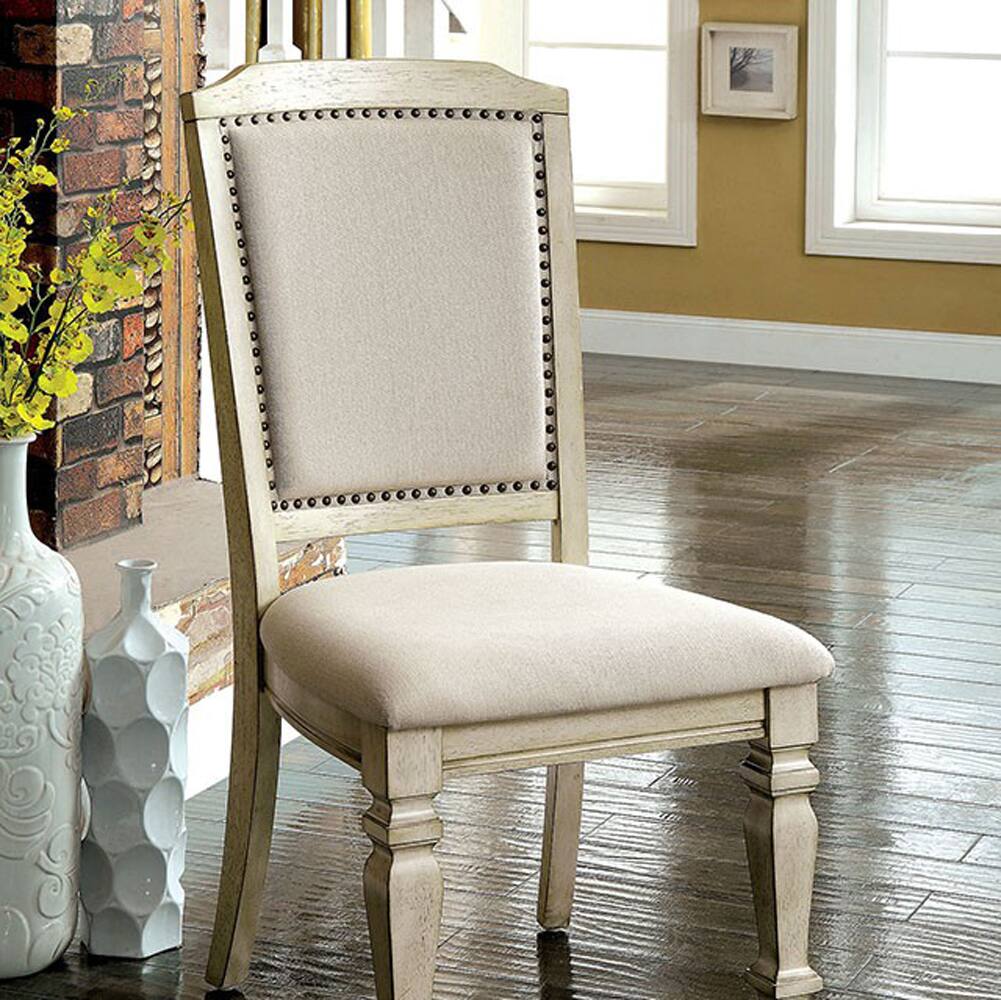 Alt View 2. Manhattan Lane - Nailhead Trim Fabric Upholstered Wooden Side Chair, Set of 2 - Beige.