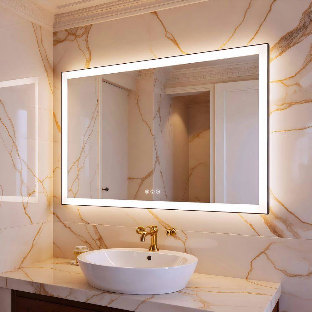 Alt View 6. Kadyn - 60x36 Inch Oversized Rectangle LED Bathroom Mirror with Black Metal Frame - Black.