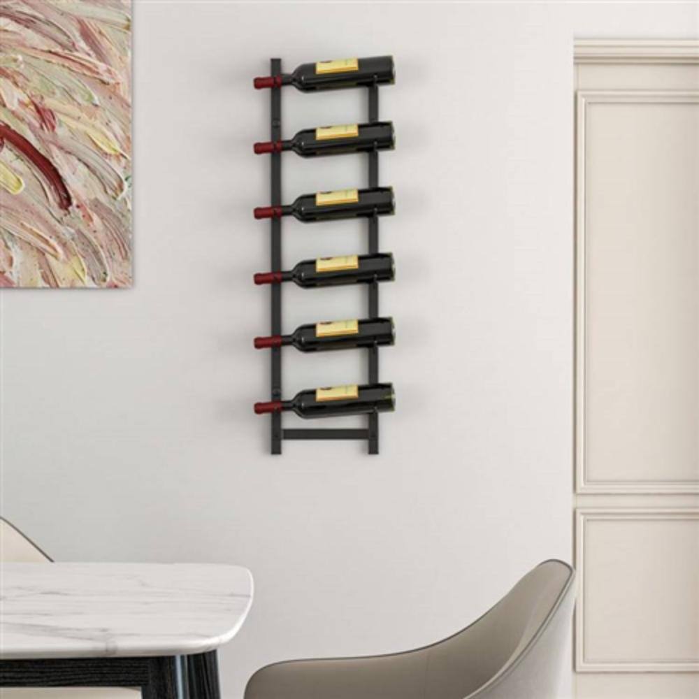Left. Hivvago - Simple Black Metal Wall Mounted 6-Bottle Wine Rack - Black.