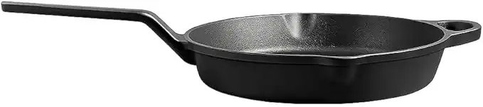Amber Sporting Goods - 10" Cast Iron Griddle Pan with long handle, pre-seasoned for heavy-duty flat cooking - Black