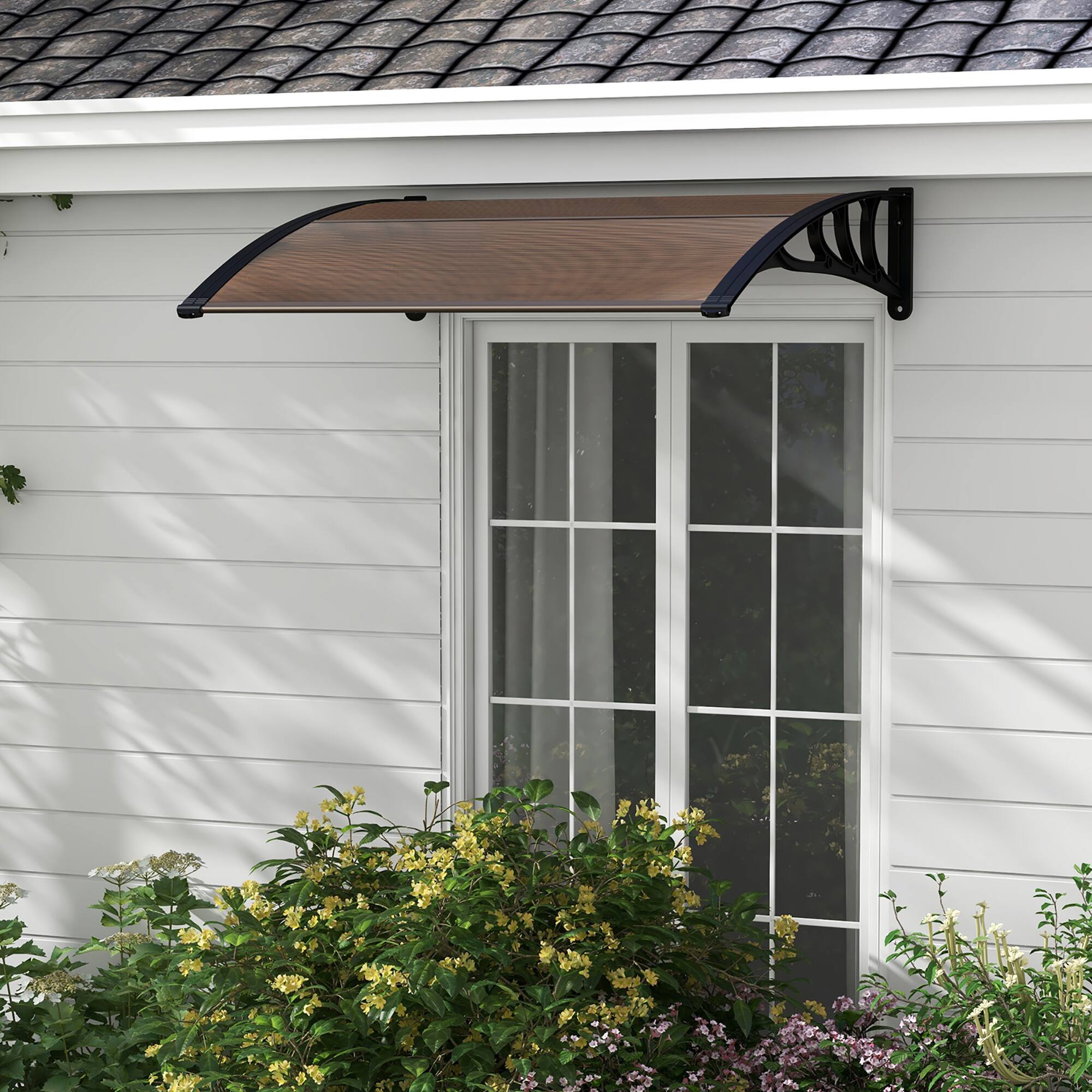 Alt View 1. Gymax - Gymax 48'' x 40'' Patio Awning Canopy Outdoor Window Door Overhang Rain Snow Protection - Coffee.