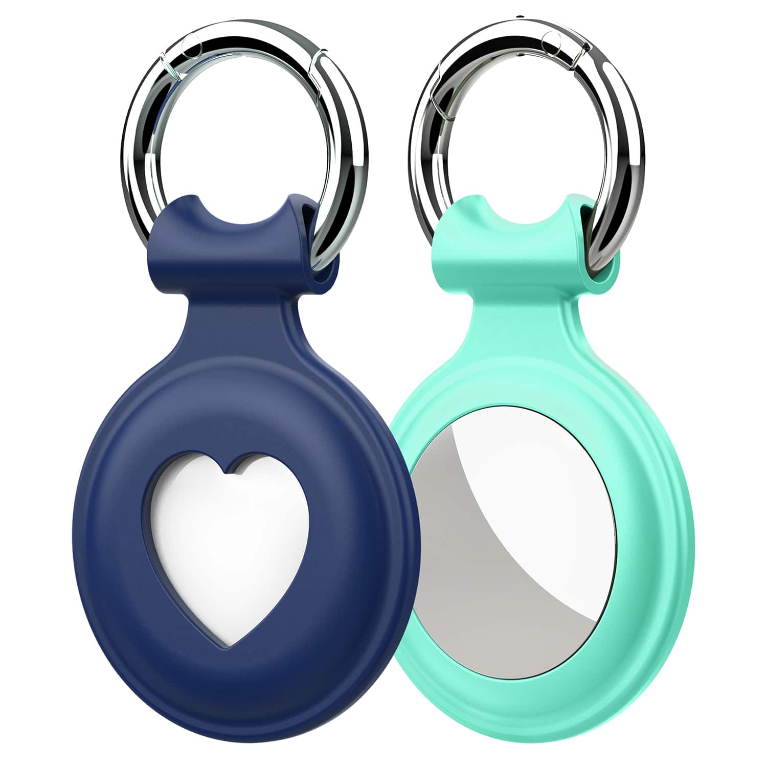 Vena - 2x For Apple AirTag Holder and Keyring, Silicone AirTag Keychain Holder, AirTag Case for Kids Pets Collar, Blue & Green - Blue|Green