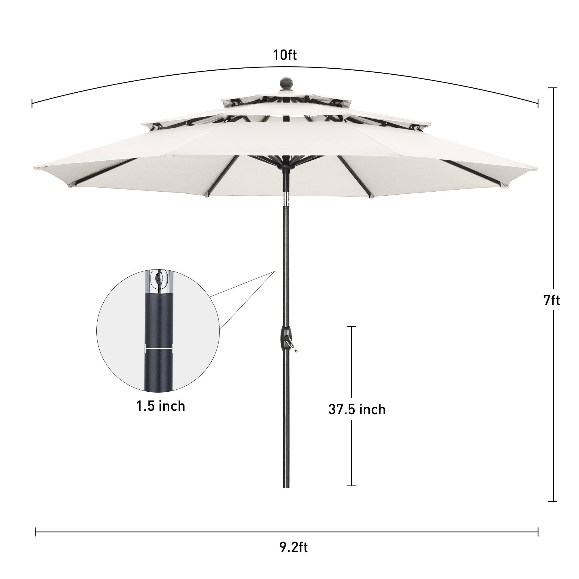 10ft, 7ft, 1.5 inch, 37.5 inch, 9.2ft