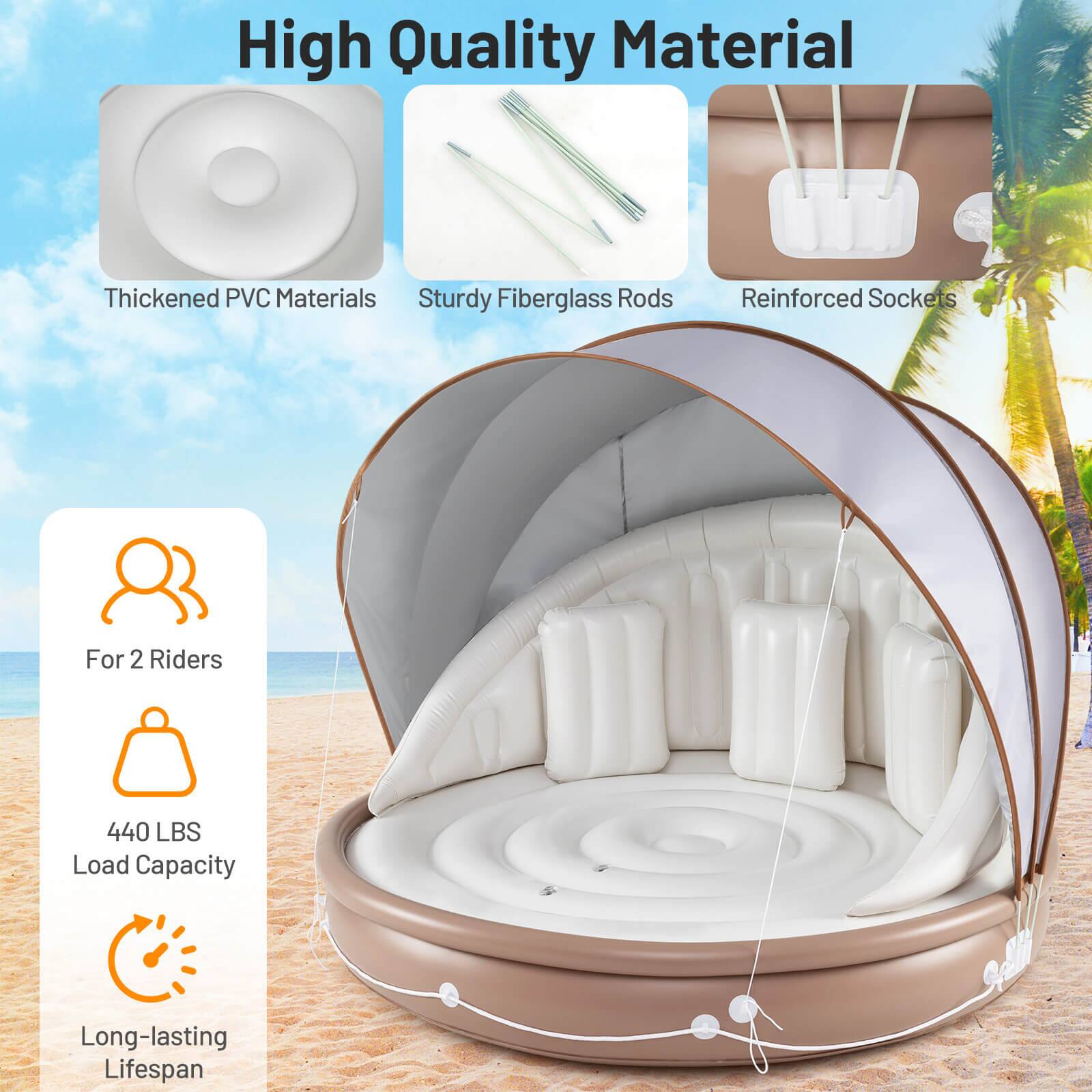 High Quality Material
Thickened PVC Materials
Sturdy Fiberglass Rods
Reinforced Sockets
For 2 Riders
440 LBS Load Capacity
Long-lasting Lifespan