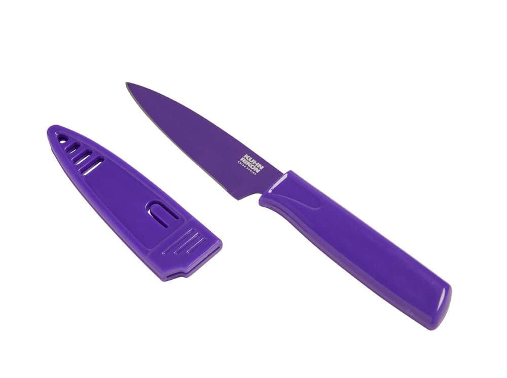 Kuhn Rikon - Colori Non-Stick Straight Paring Knife with Safety Sheath, 4 inch - Purple