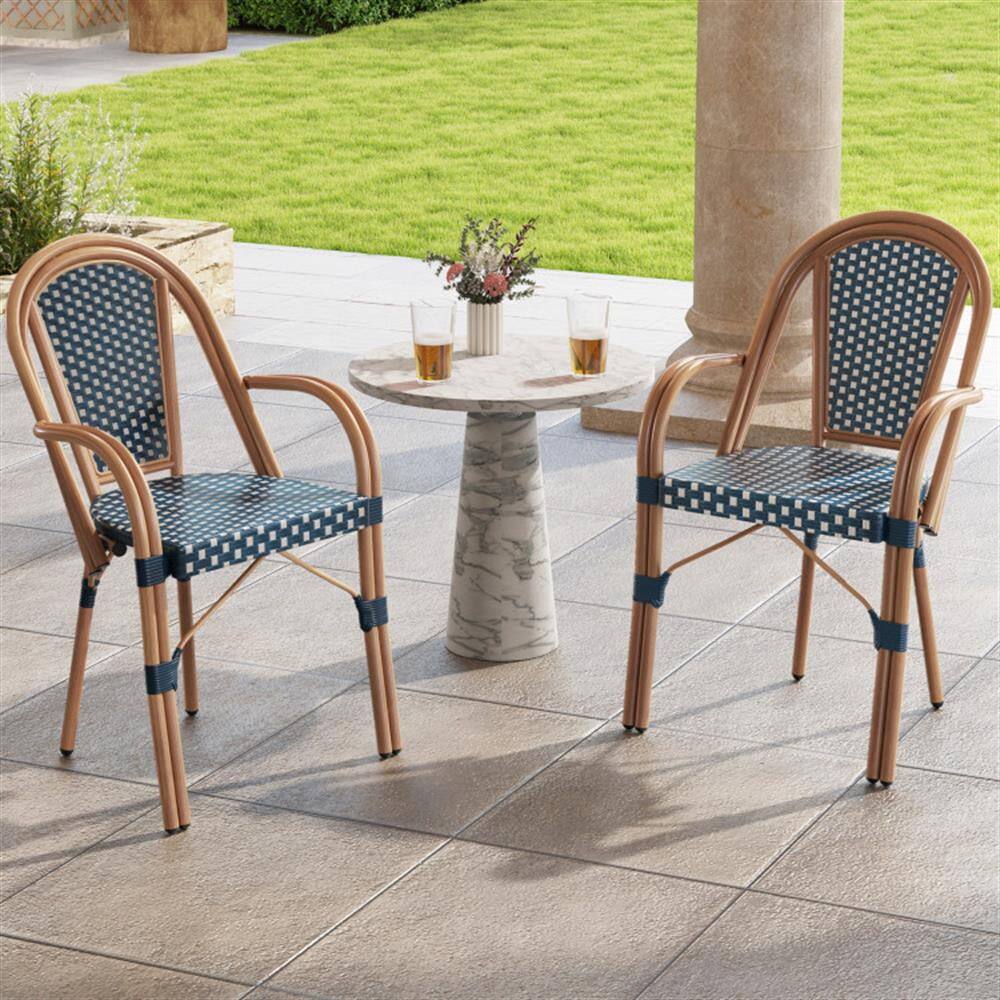 Alt View 5. Kadyn - Outdoor Dining Room Chairs, Patio Kitchen Chairs,Hand-Woven PE Wicker Outdoor French Bistro Chairs Set of 2-Blue - Blue.