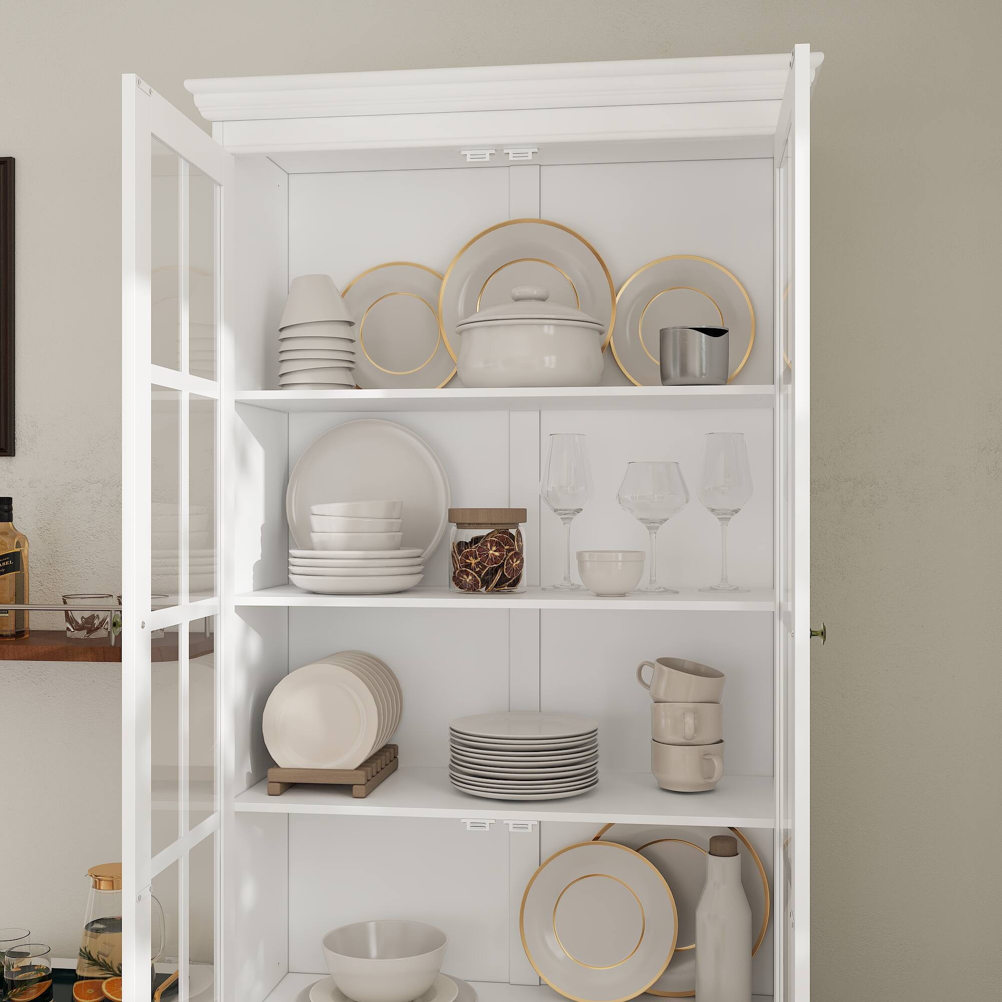 Alt View 9. Famapy - Famapy Large Glass - Door Display Cabinet Set for Living Room & Dining Area - White.