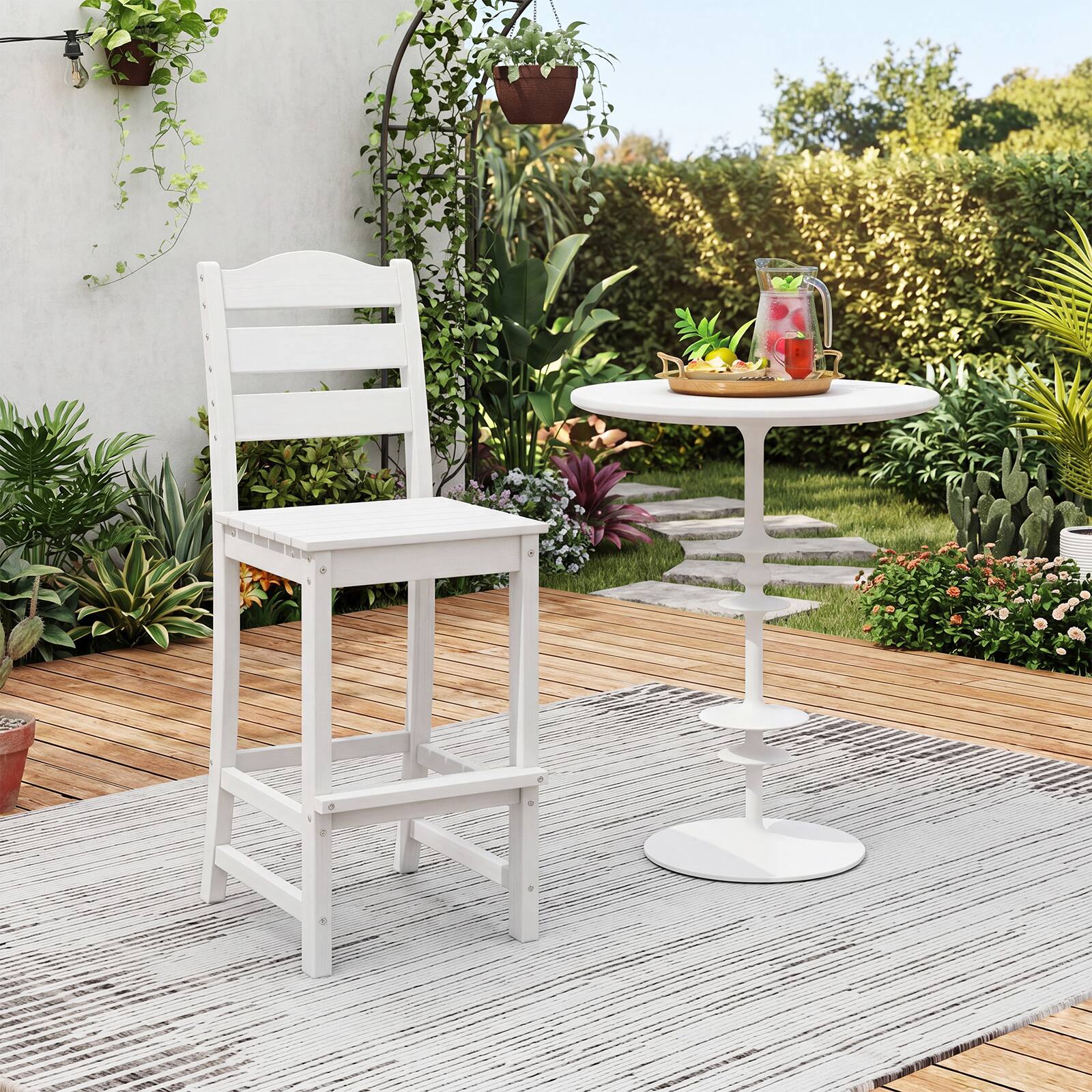 Alt View 5. Costway - Costway 2PCS Outdoor HDPE Bar Stool Patio Tall Chair Backrest Footrest All Weather - White.