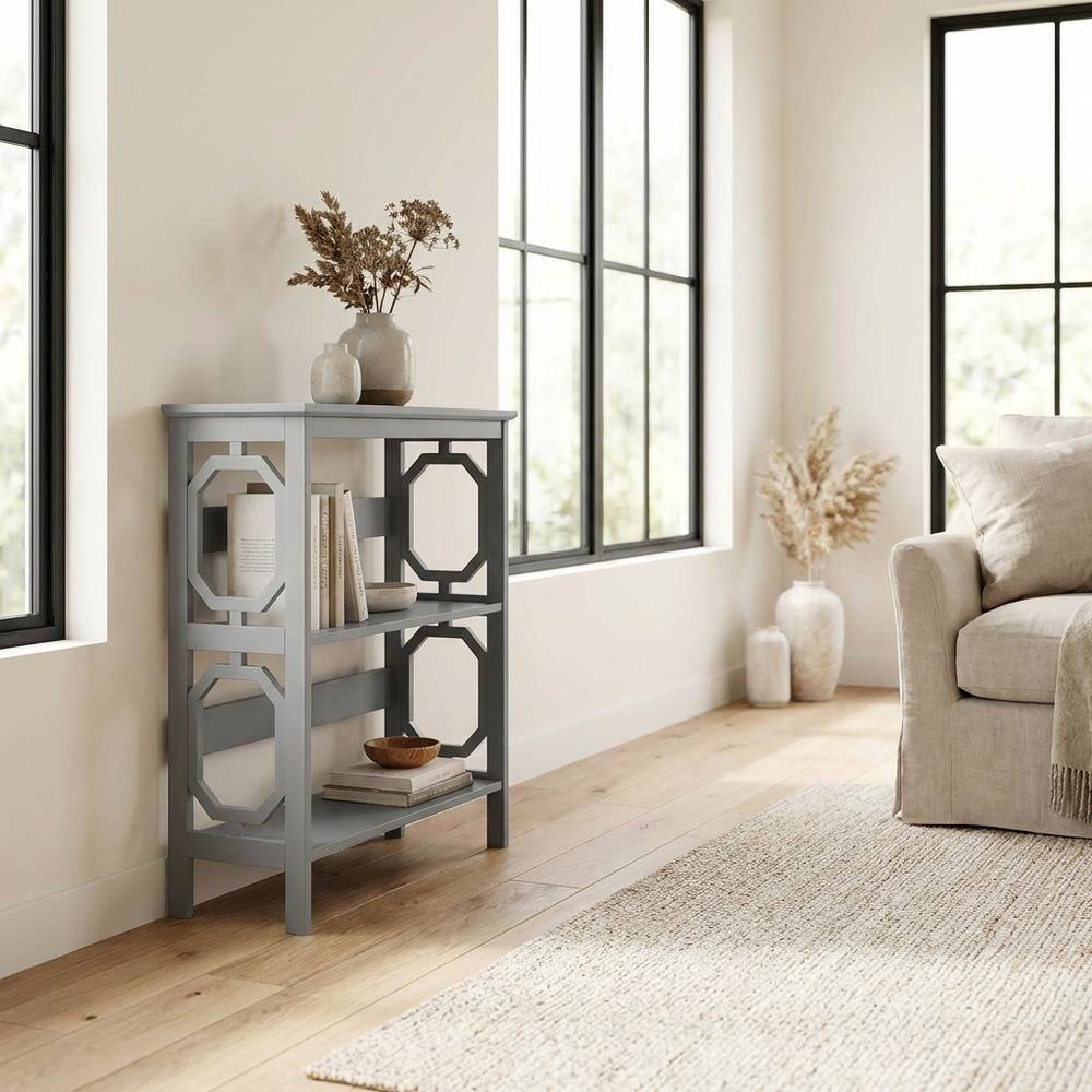 Alt View 2. FurniFact - Wooden 3 Tier Bookcase with Non-Lead Base Paint for Living Room Use - Gray.