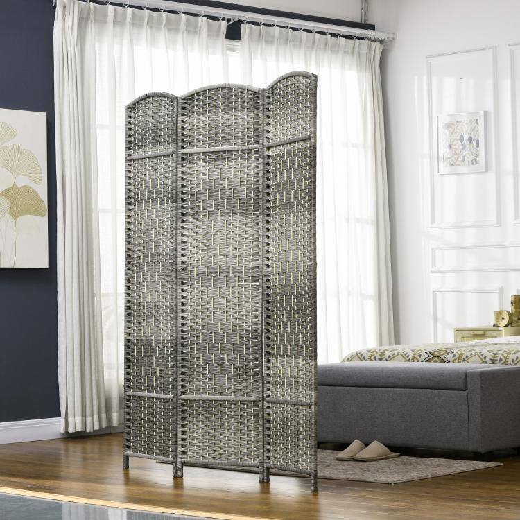 Alt View 2. PULUZ - Folding Room Divider Screen 3 Panel 6' Tall Privacy Screen Freestanding Wood Partition for Home Office - Mixed Gray.