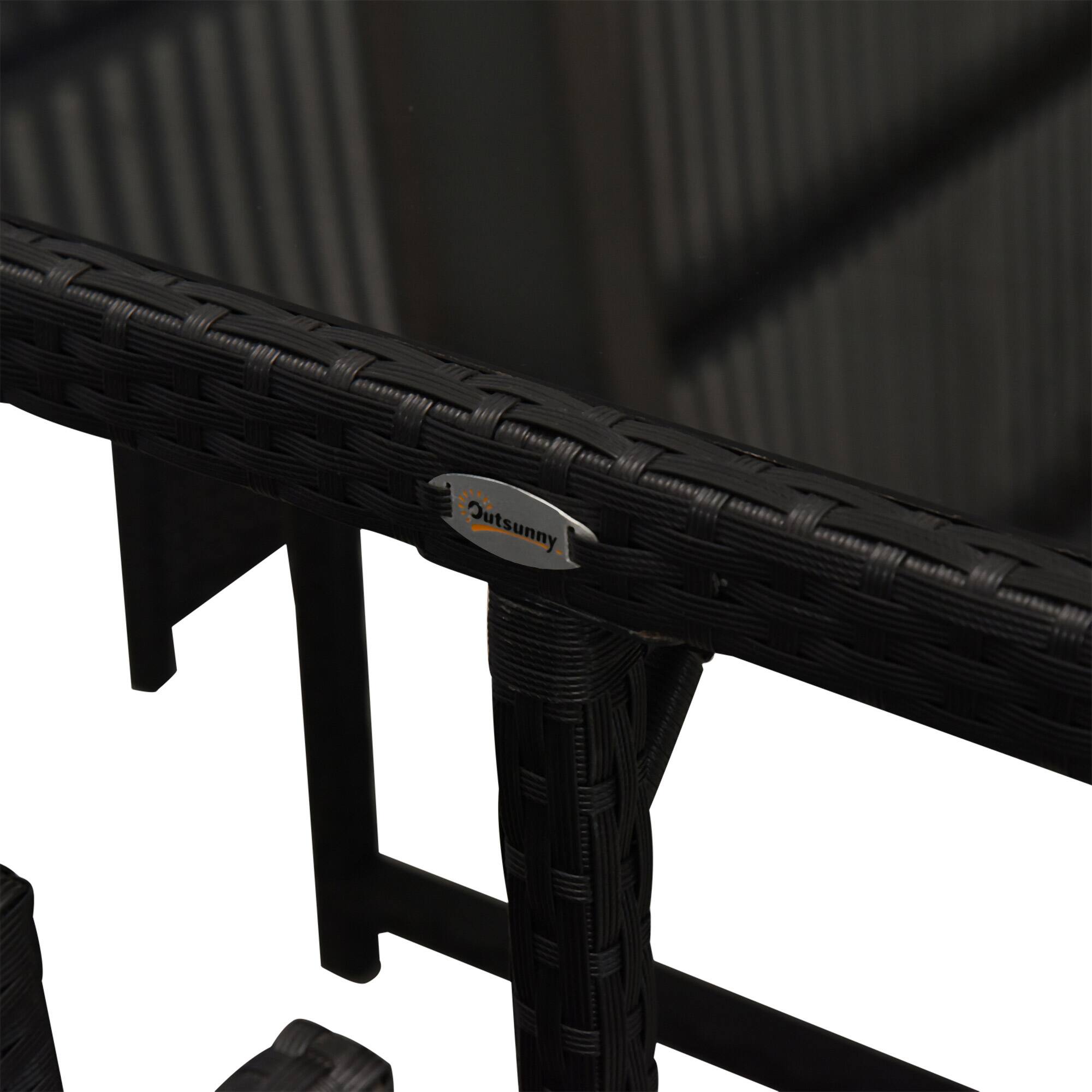 Alt View 7. Outsunny - 9 Pieces Outdoor Dining Set for 8, Space Saving Wicker Chairs and Square Glass Table with Cushions and Ottomans - Black/Cream White.