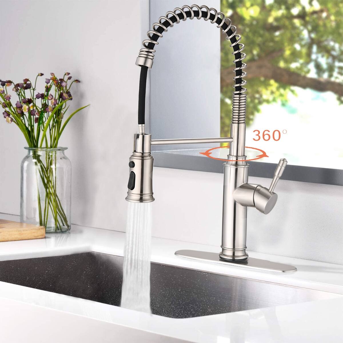 Left. Ropilly - Ropilly Touch Kitchen Faucet with Pull Down Sprayer, Brushed Nickel Single Handle Pullout Sink Faucet - Brushed Nickel.