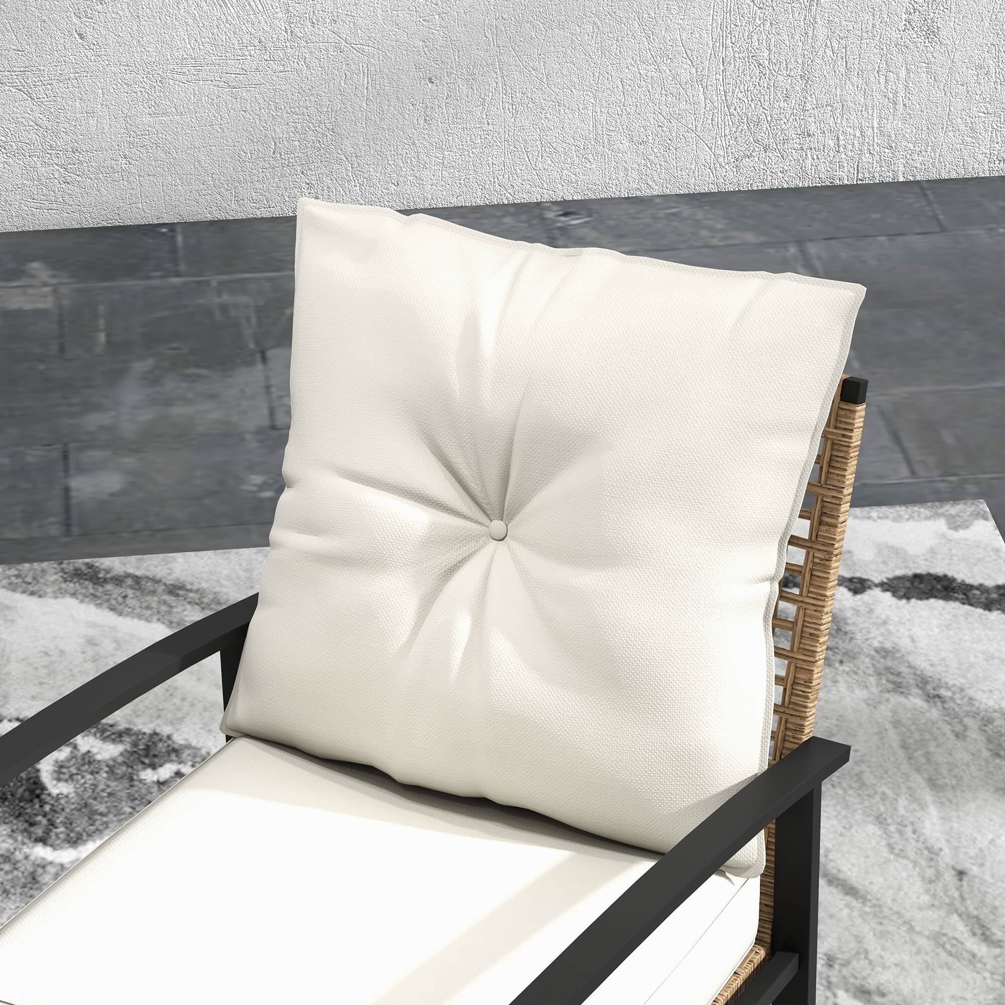 Alt View 8. Outsunny - 3 Pieces Rocking Wicker Outdoor Bistro Set, Rattan Patio Furniture Set with Coffee Table and Porch Chairs - White.