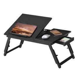 Songmics Home - Laptop Desk for Bed or Sofa with Adjustable Tilting Top, Breakfast Serving Tray with Height Adjustable Folding Legs - Ebony Black