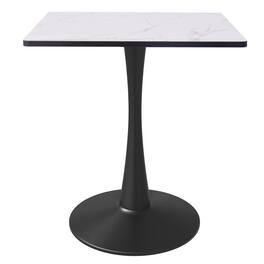 LeisureMod - Bristol 27" Square Dining Table with MDF Top and Black Metal Base, Modern Small Kitchen Bistro Accent Table - Marbled White