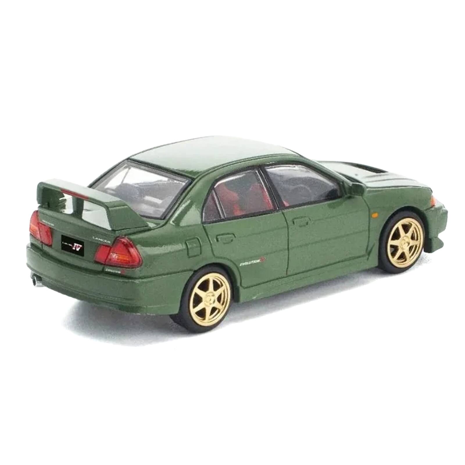 Alt View 1. Pop Race - Mitsubishi Lancer Evolution IV RHD Green w/Red Interior & Gold Wheels "Enigma Exclusive Ed" 1/64 Model Car by Pop Race.