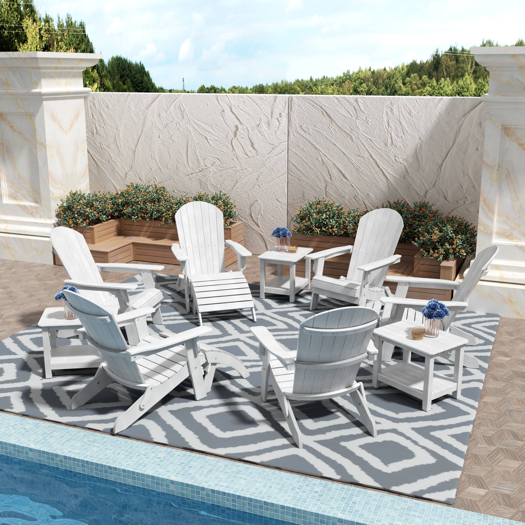 Angle. WestinTrends - WestinTrends Tuscany 6 Person Folding Adirondack Seashell With Side Table and Folding Ottoman - White.