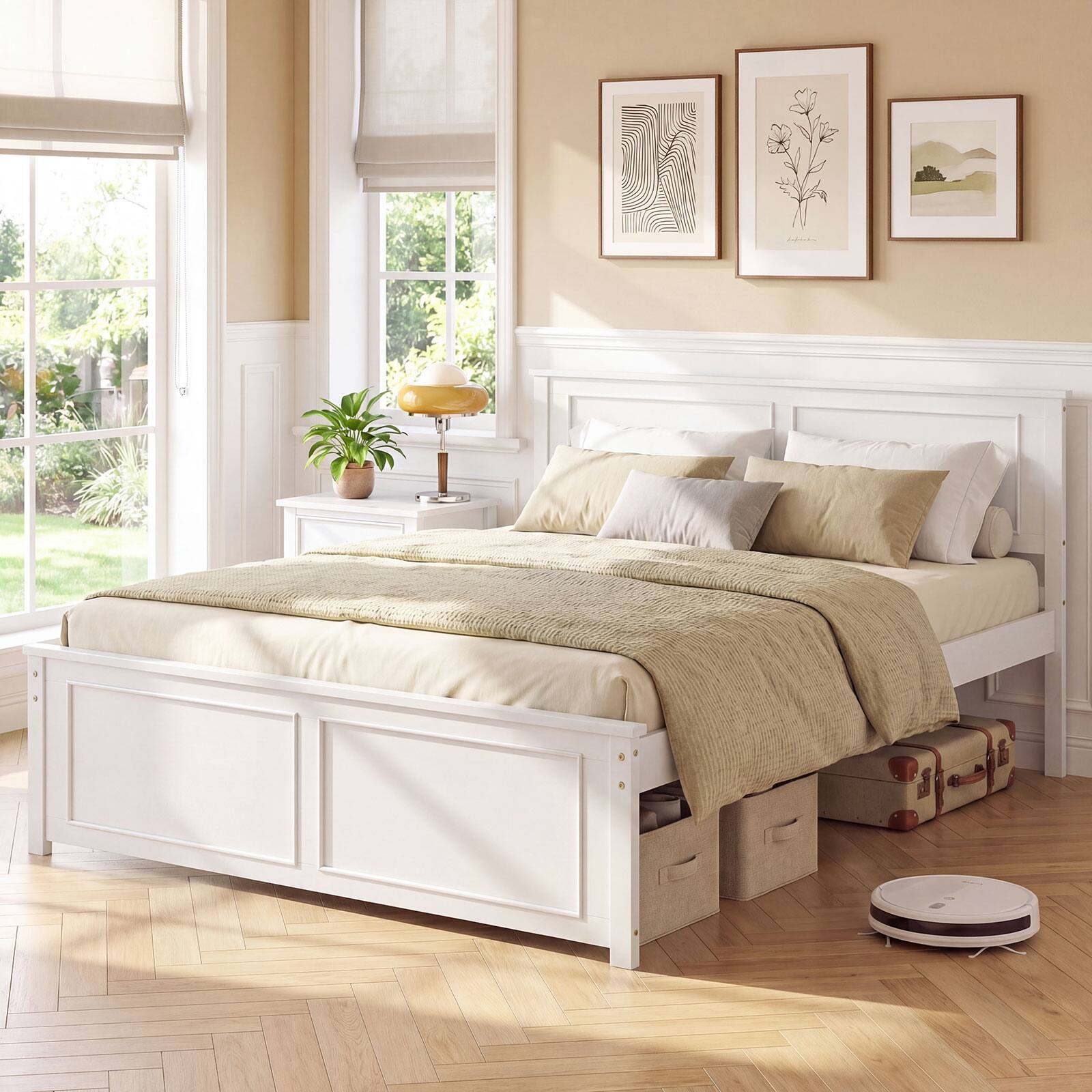 Alt View 4. Gymax - Gymax Full Size Bed Frame Farmhouse Wooden Platform Bed w/ Headboard White - White.