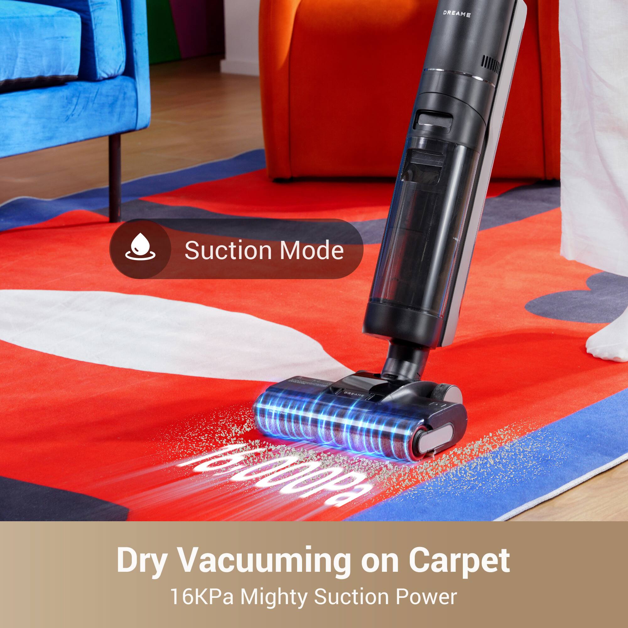 DREAME Suction Mode 16KPa Mighty Suction Power Dry Vacuuming on Carpet