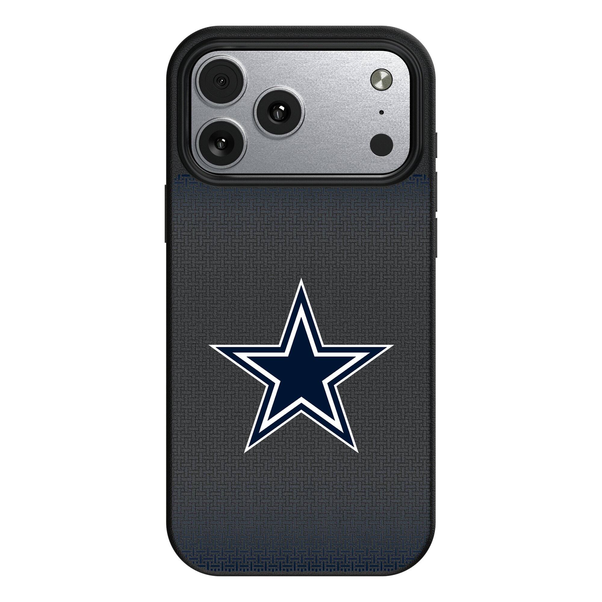 Front. Keyscaper - Dallas Cowboys Linen Logo iPhone Magnetic Bump Case - 15 Plus - Black.