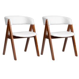 Costway - Dining Chairs Set of 2 Mid-Century Upholstered Kitchen Armchairs with Padded Seat - Walnut