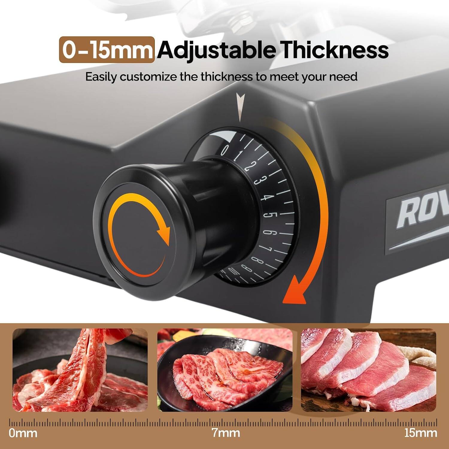 0-15mm Adjustable Thickness  
Easily customize the thickness to meet your need

0 2 3 4 5 6 7 8 9 10 11 12 13 14 15

ROV

0mm  
7mm  
15mm