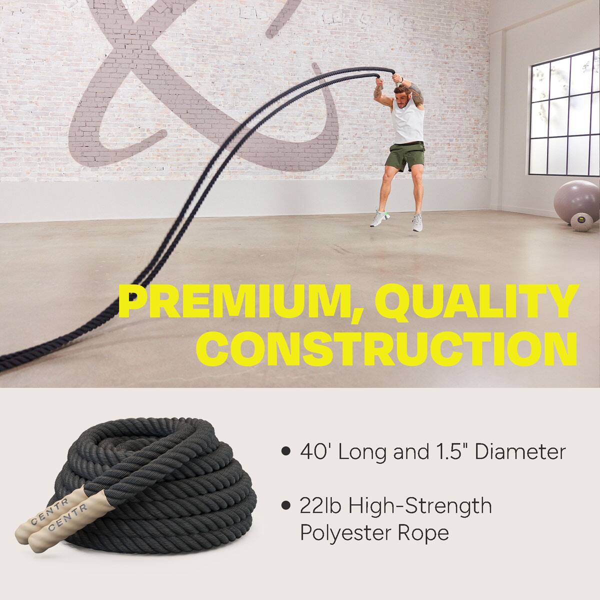 Premium, Quality Construction 40' Long and 1.5" Diameter Centr Centr 22lb High-Strength Polyester Rope.