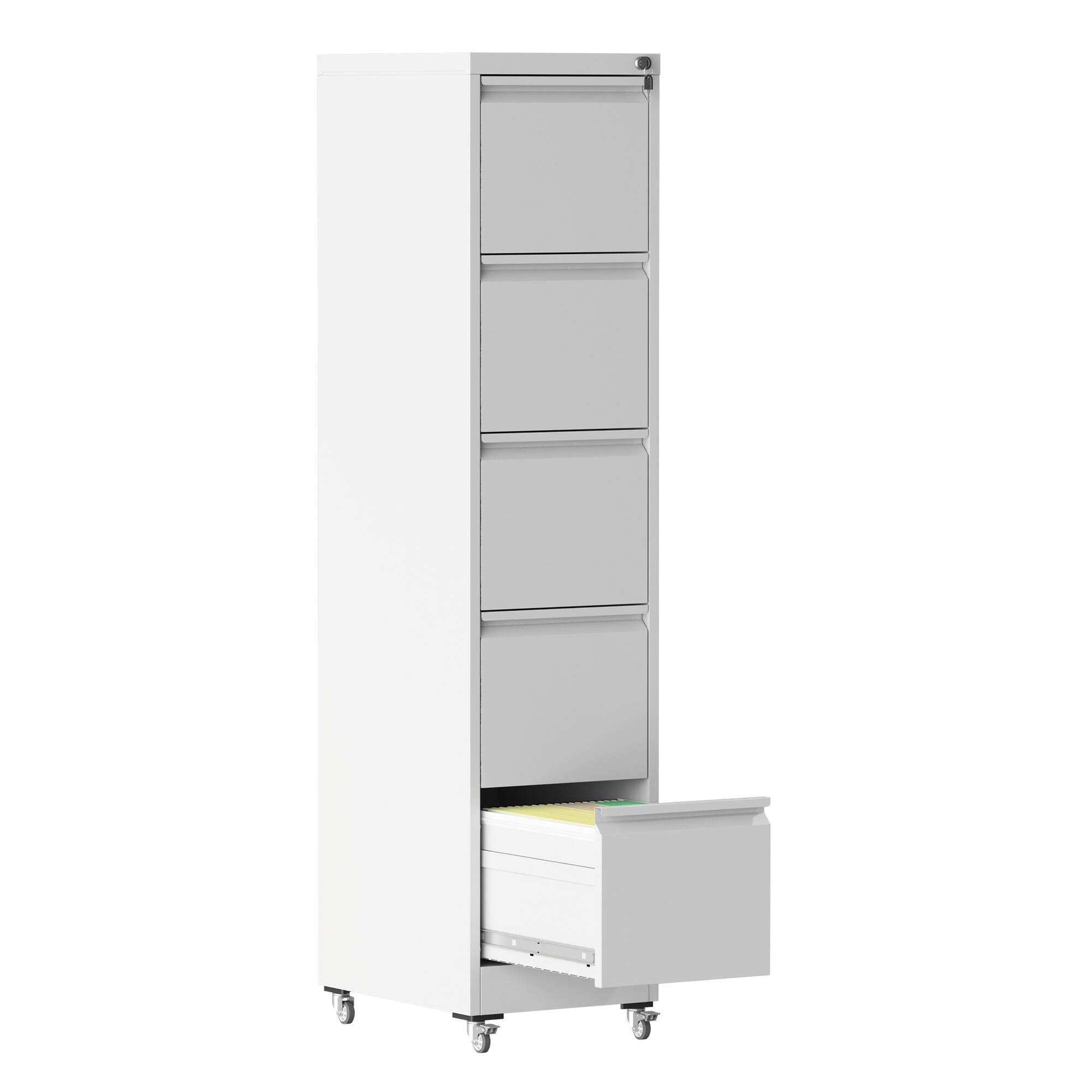 Alt View 7. Boyel Living - 5-Drawer Mobile Vertical Metal File Cabinet with Lock - White.