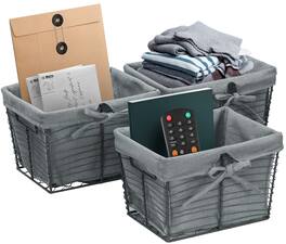 Sorbus - Wire Basket Set with Removable Fabric Liner, Rustic Farmhouse Open Home Storage Bins & Decorative Baskets - Gray