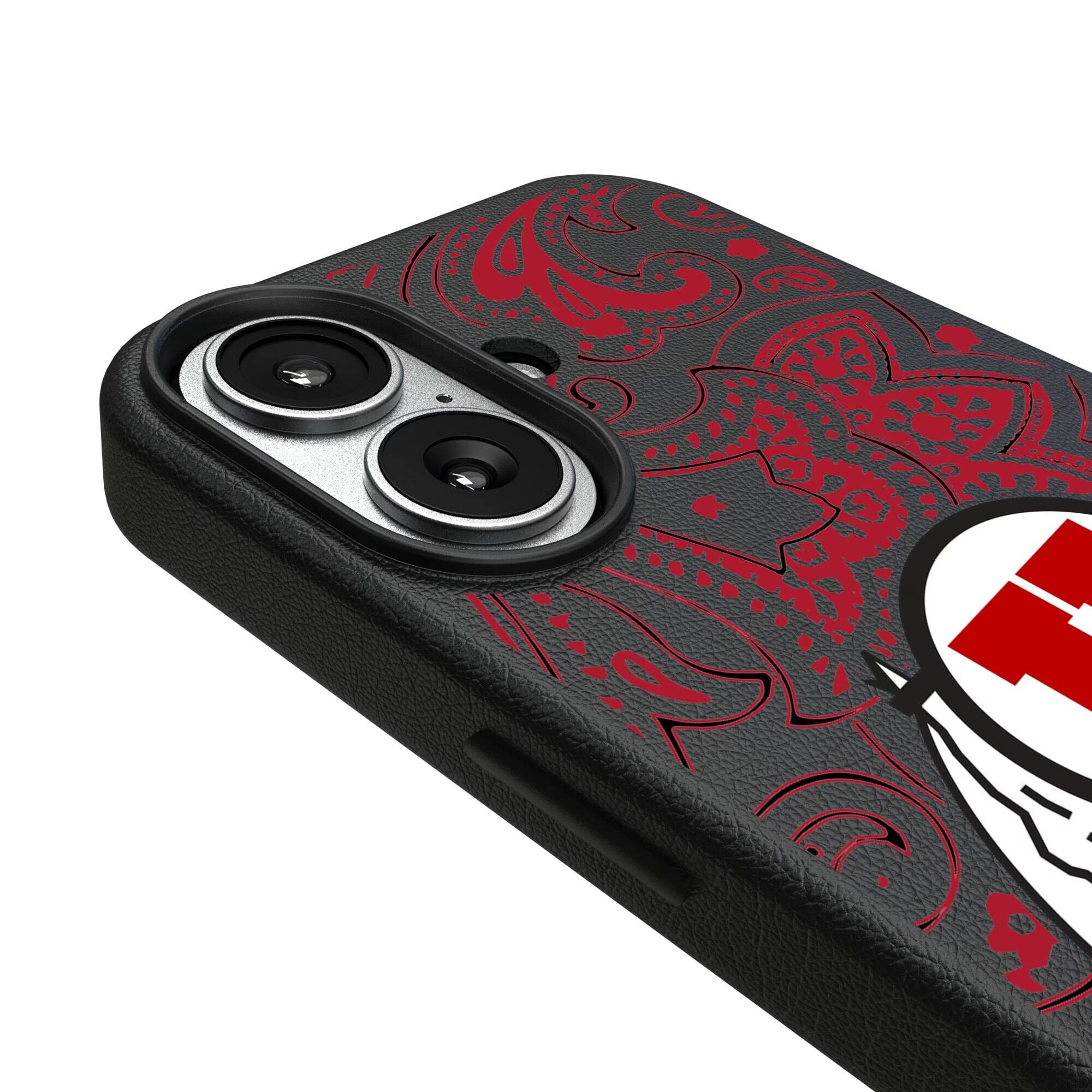 Alt View 2. Keyscaper - Utah Utes Paisley iPhone Magnetic Bump Case - 15 Plus - Black.