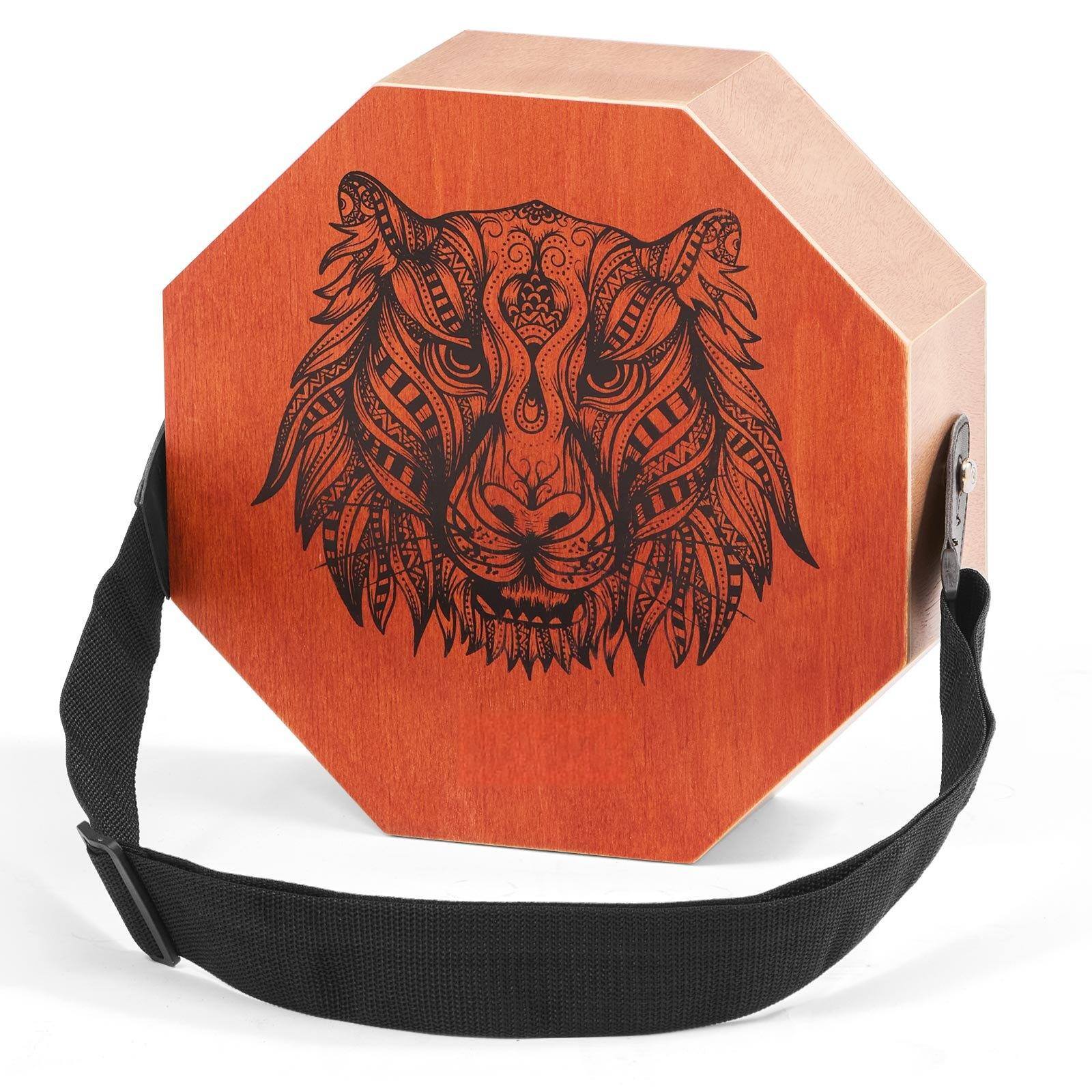 Front. Glintex - Unique Cajon Box Drum with Internal Guitar Strings, Adjustable Strap, Portable Birch Wood Design - Red.