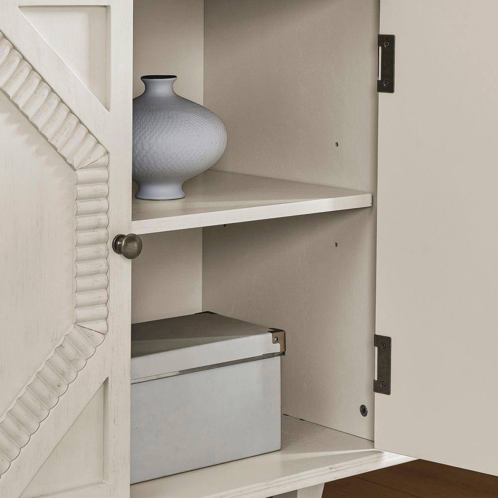Back. Kadyn - 33.6" Retro Wooden Sideboard Buffet Cabinet with Storage, Symmetrical Geometric Accent Display Cabinets, Antique White - White.