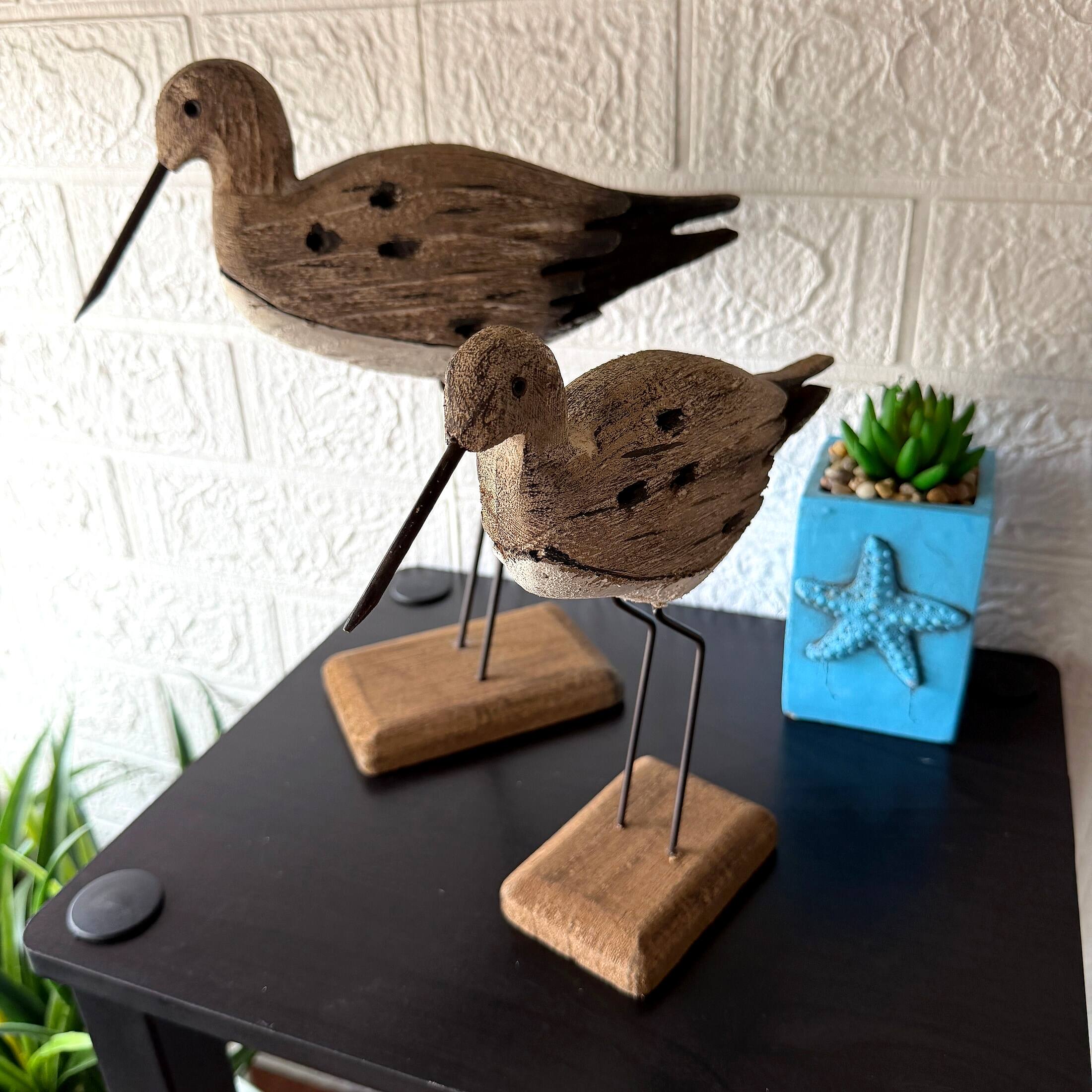 Alt View 3. Things2Die4 - Set of 2 Weathered Wood Sea Bird Statues Coastal Table Decor 10.75 In - Beige.