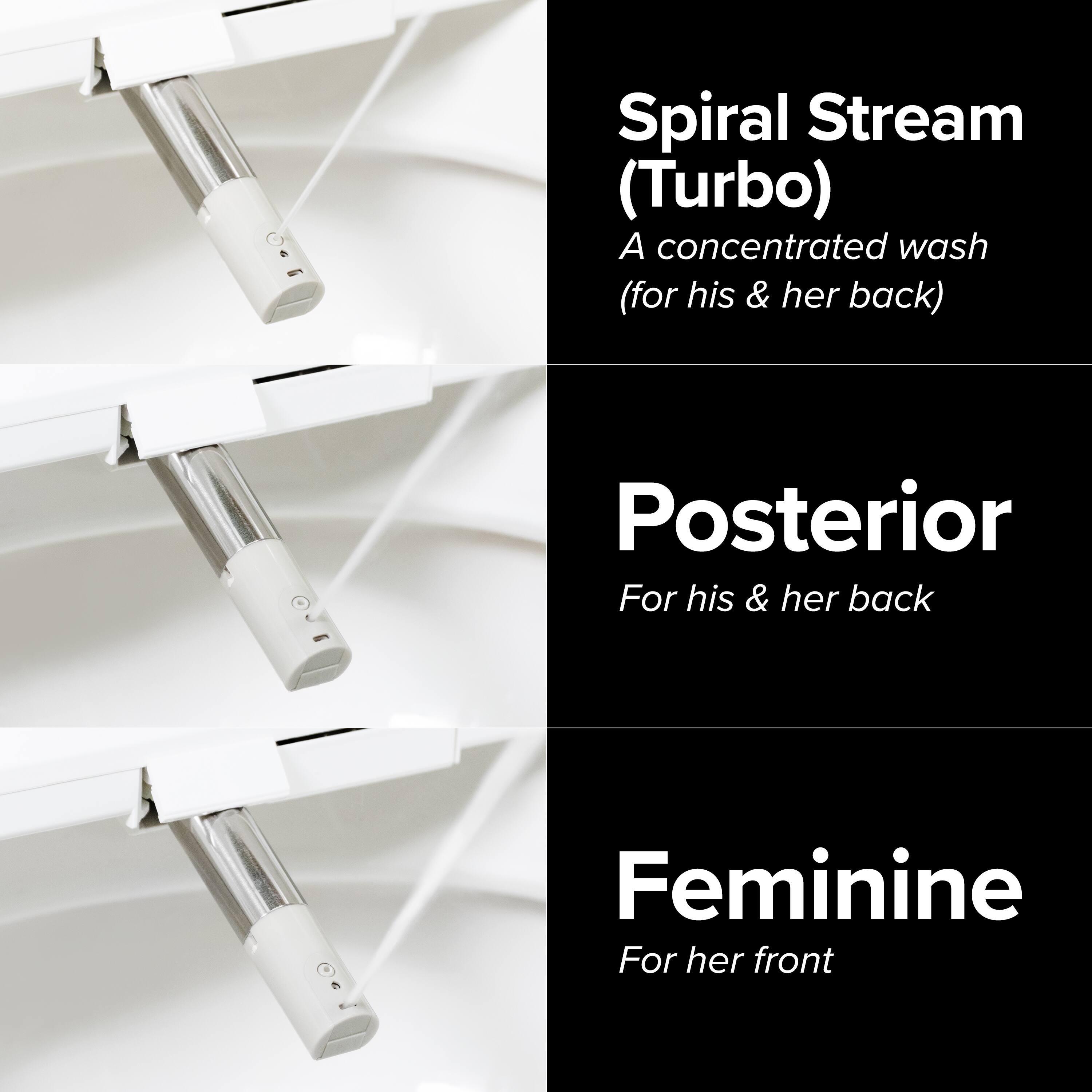 Spiral Stream (Turbo)  
A concentrated wash (for his & her back)  

Posterior  
For his & her back  

Feminine  
For her front