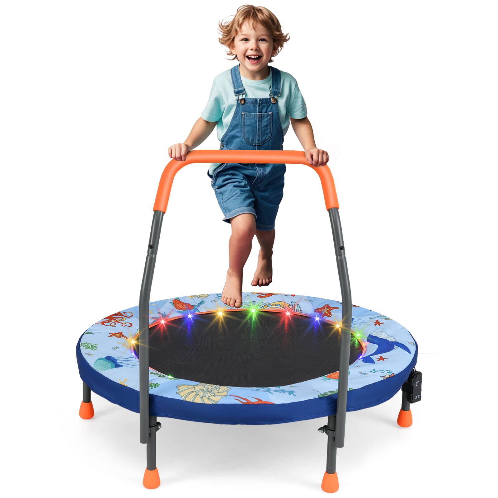 Alt View 9. Gymax - Gymax 36'' Foldable Kid Trampoline w/ 20 LED Lights Foam Handlebar Padded Safety Cover Blue - Blue.