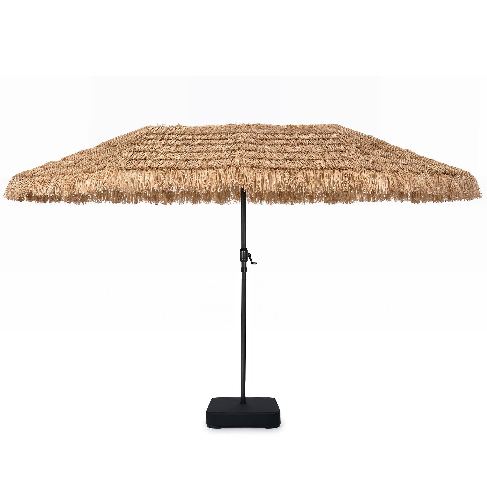 Alt View 9. Costway - Costway 5 x 9 FT Double-sided Thatched Tiki Patio Umbrella with Base Included &Crank Handle - Brown + Black.