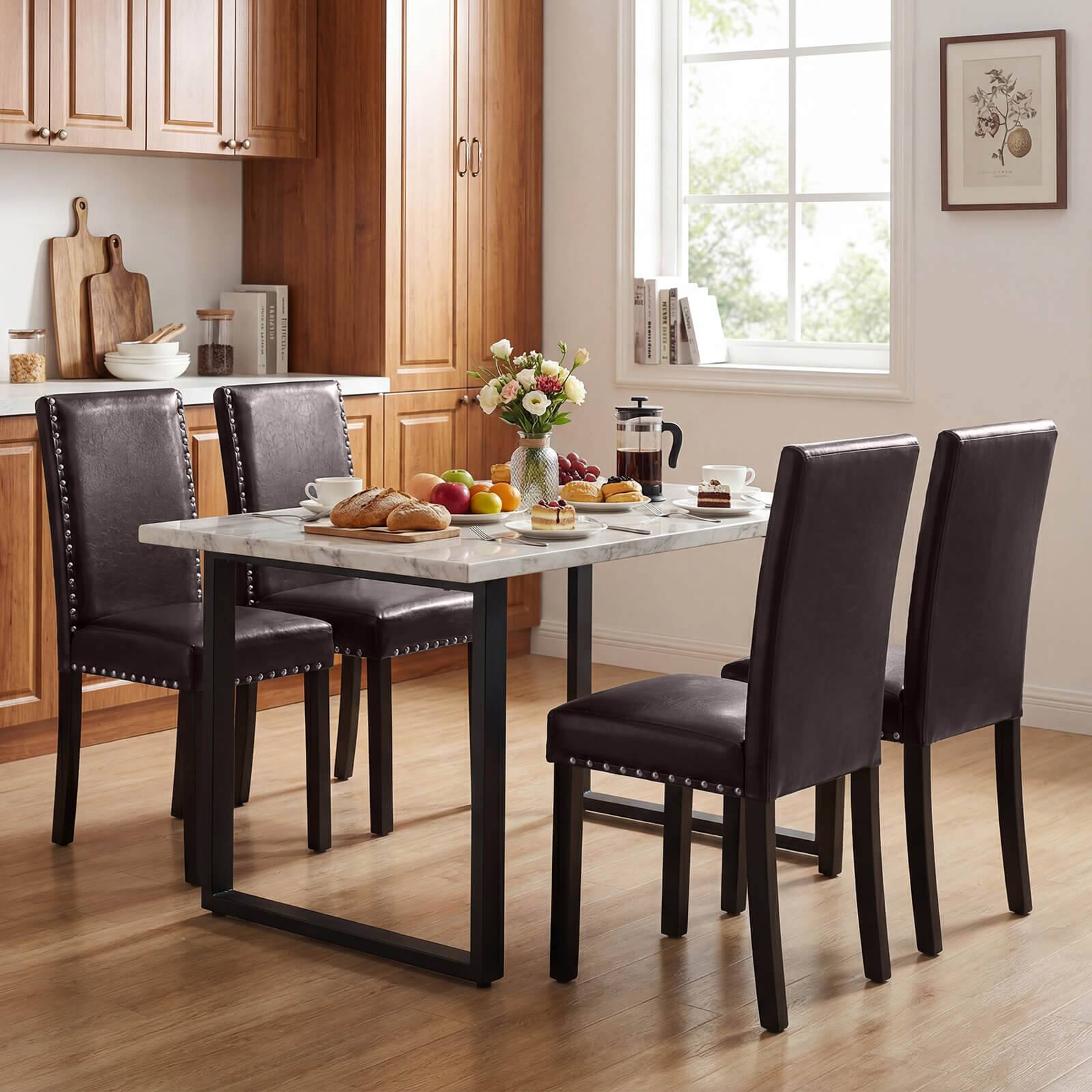 Alt View 3. Costway - Costway Dining Chair Set of 2 with Wood Legs, Nailhead Trim, Padded Seat & Backrest - Brown.