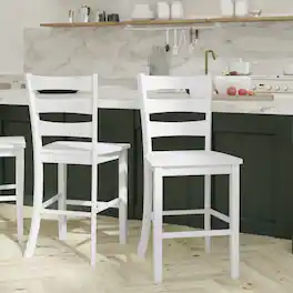 Emma + Oliver - Lana Set of 2 Classic Wood Dining Stool with Ladderback Design - White Wash