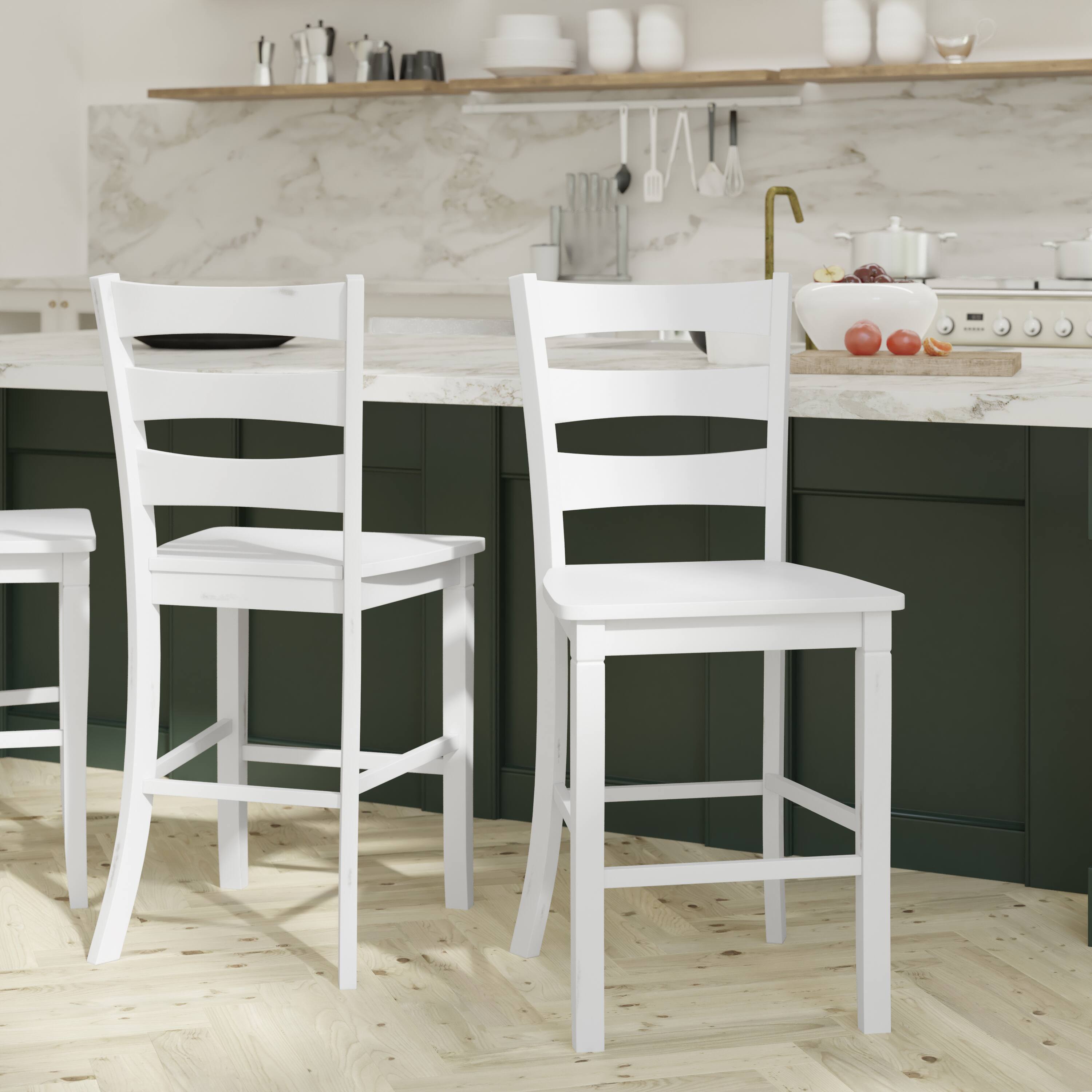 Front. Emma + Oliver - Lana Set of 2 Classic Wood Dining Stool with Ladderback Design - White Wash.