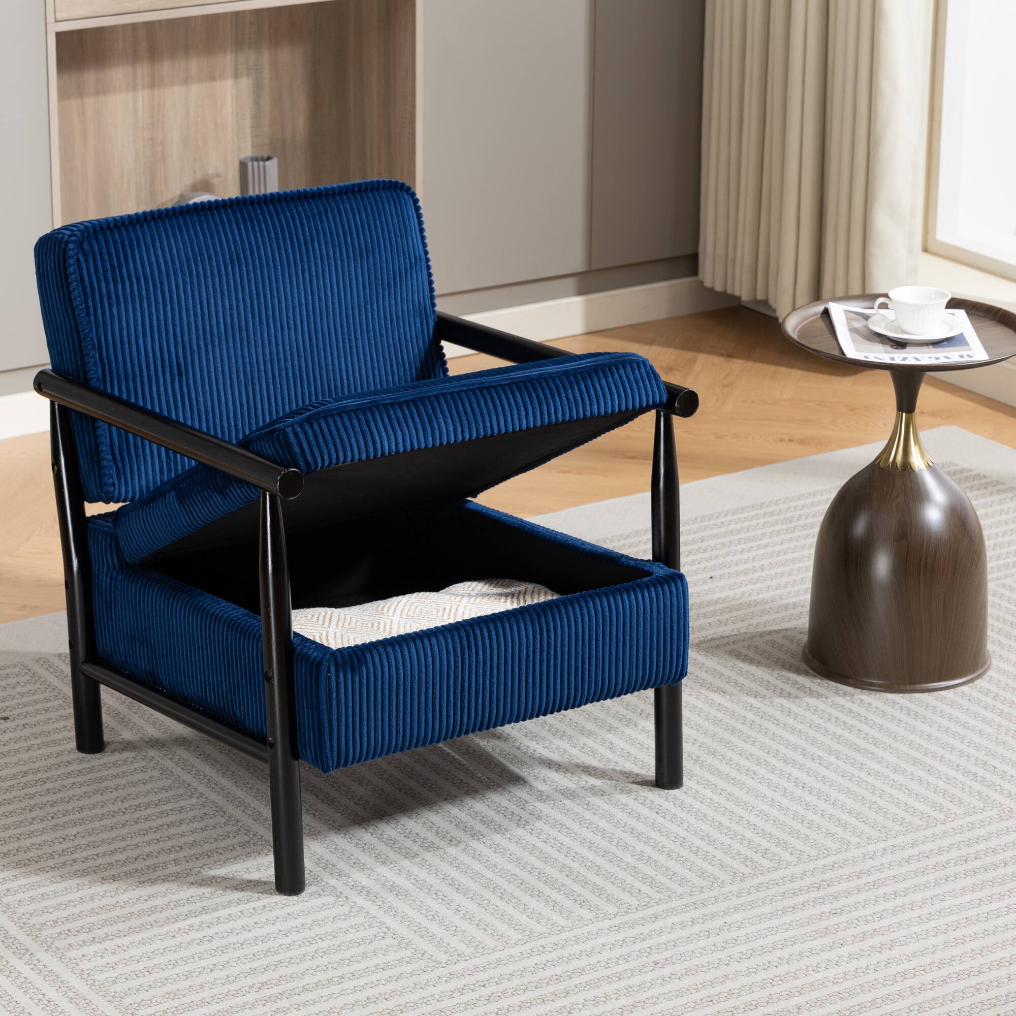 Alt View 5. GOODSILO - Modern Upholstered Accent Armchair with Hidden Storage and Waist Support Cushion for Living Room Bedroom - Antique Blue.