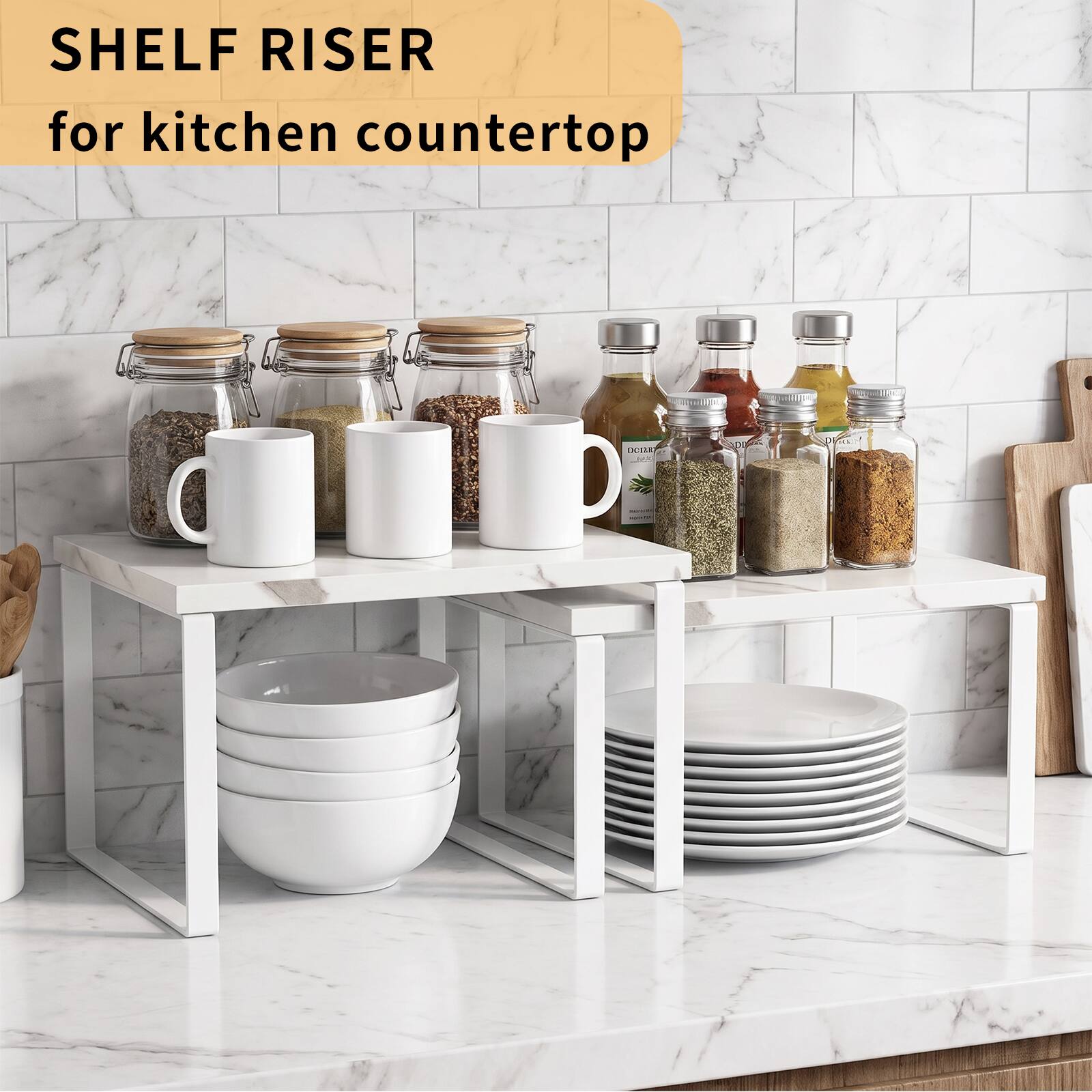 KOOMADE 2 Tier Countertop Organizer Shelf Riser, Bamboo Wood Storage ...