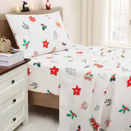 Sweet Home Collection - Printed Holiday 3pc Sheet Sets, Easy Care, Soft & Wrinkle-Resistant Holiday Bedding, Twin - Poinsettia